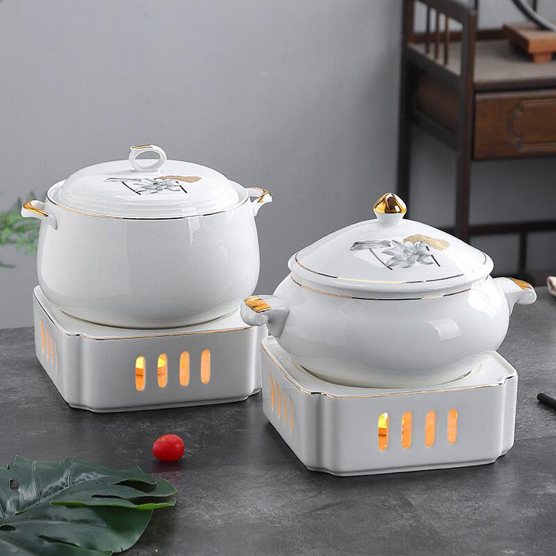 Jingbaodi Ceramic Double-Ear Soup Pot with Candle Heater