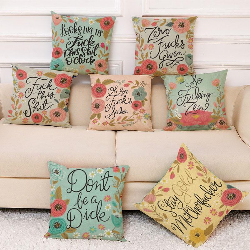 Elegant Letter Print Cotton Linen Pillow Cover For Home Car And Office Decor