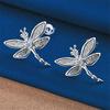 925 Sterling Silver Exquisite Dragonfly Zircon Stud Earrings for Women Fashion Wedding Gift Party Accessories Jewelry