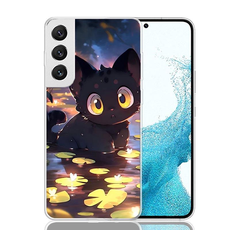 Cartoon Cute Cat Fish Aesthetic Phone Case For Samsung Galaxy S26 S25 Edge S24 S23 FE S22 Ultra S21 Plus S20 + Fundas Cover Coqu