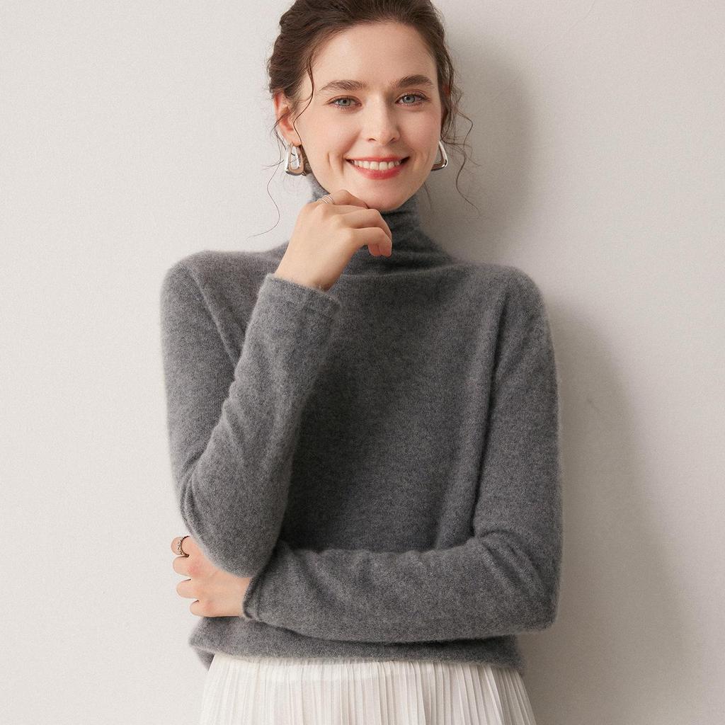 Le Ka Sha Women's 100% Pure Cashmere Turtleneck Pullover, Autumn/Winter 2026, Rolled Edge, 12-Gauge Knit Base Layer.
