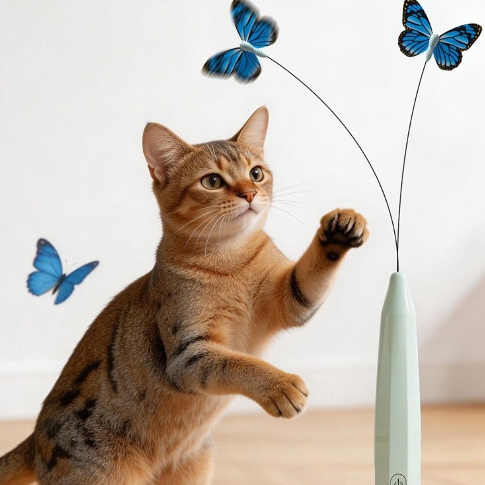 Suction Cup Base Cat Teasing Stick USB Rechargeable Electric Butterfly Cat Toy  Cat Exercise