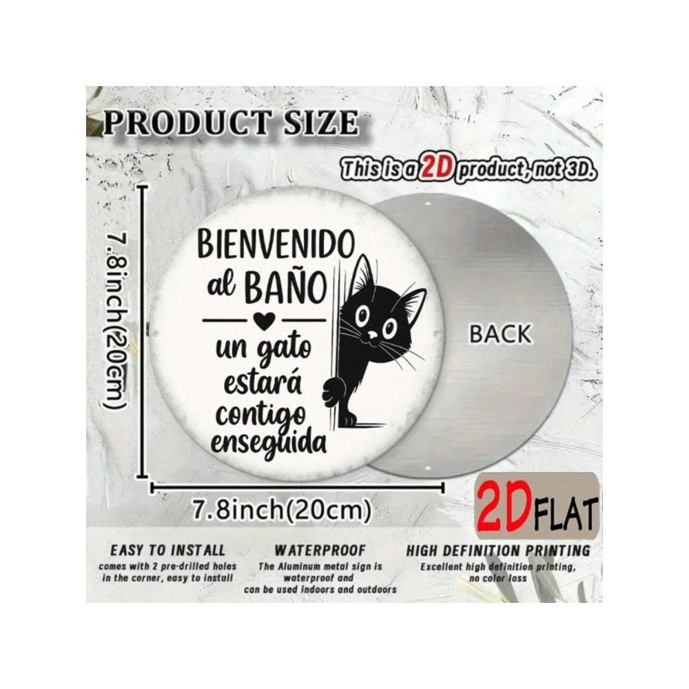 Round Black Cat Welcome Metal Wall Sign
