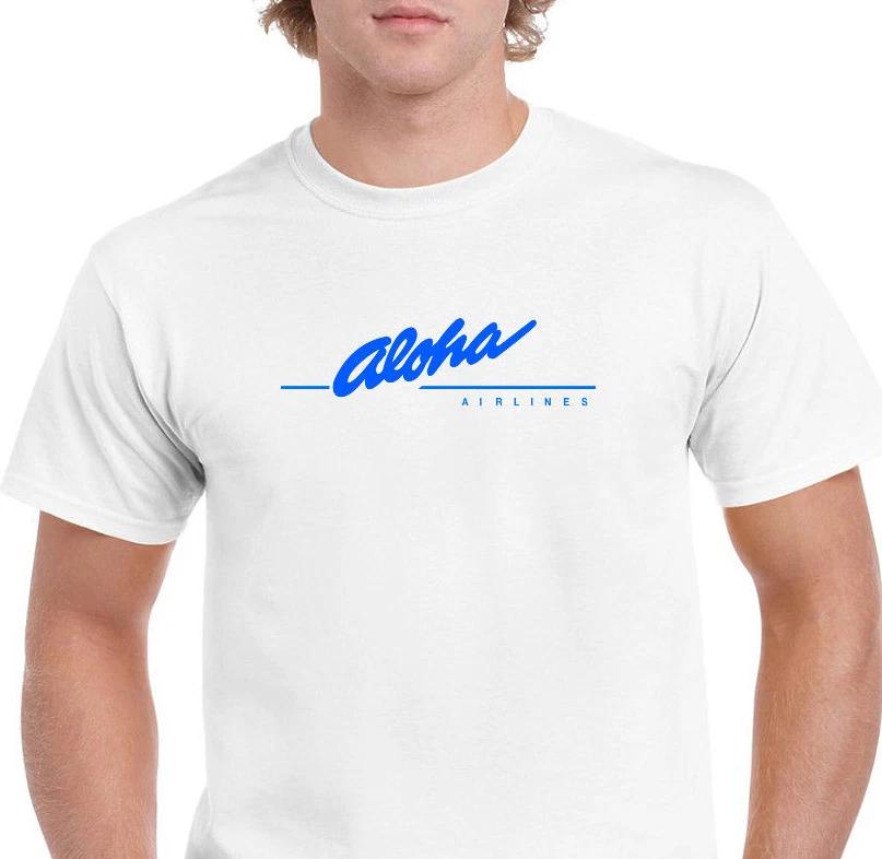 Aloha Airlines Blue Vintage Logo Shirt Hawaiian Airline White Cotton T-Shirt 3XL