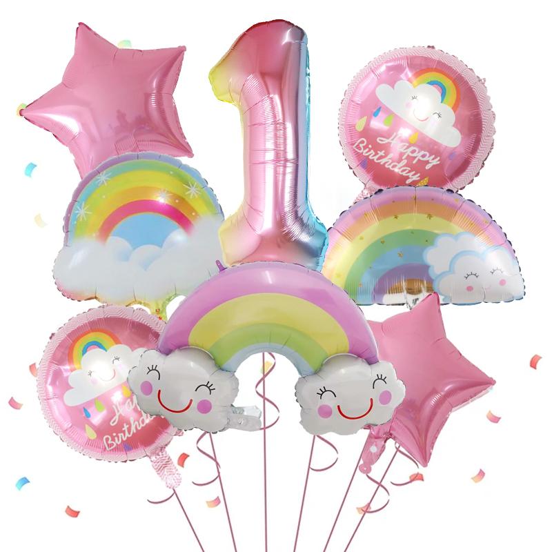 

8pcs Rainbow Smile Cloud Balloon 30 inch Gradient Number Foil Balloons 1-9 Year Old Kids Birthday Party Decors Baby Anniversary 32inch
