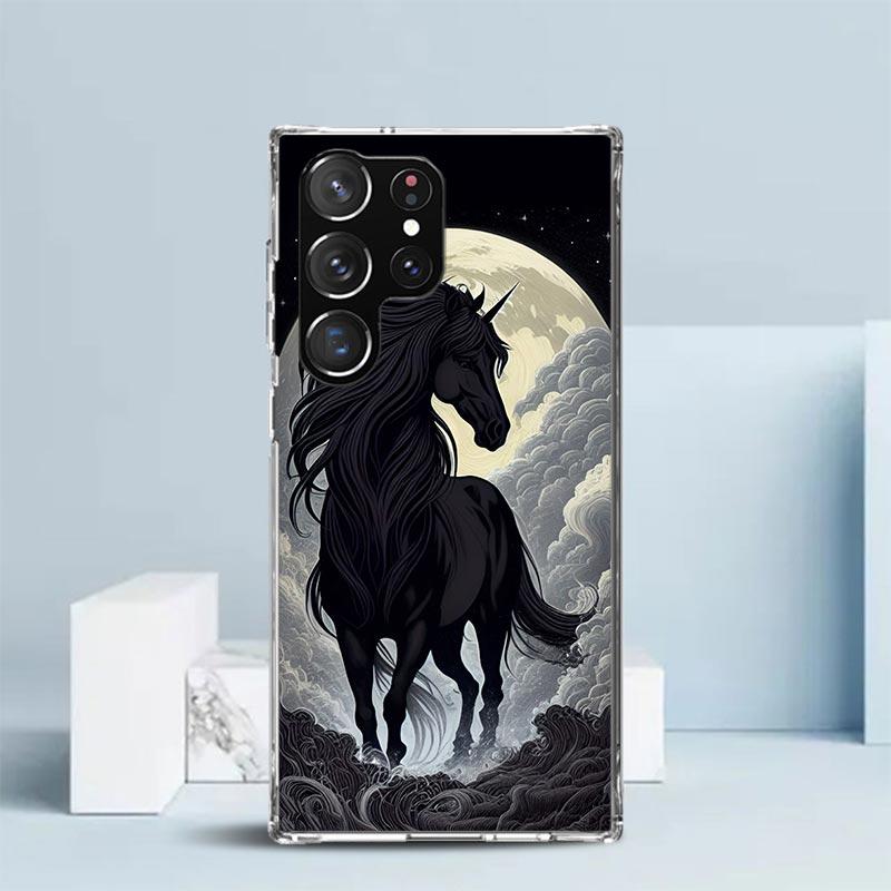 

Animal Black Horse Phone Case For Samsung Galaxy S24 S25 Edge S26 Ultra S22 S23 Plus S21 + S20 FE Soft TPU Back Cover Galaxy S22 Samsung S25 Edge
