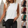 Summer Women Vest Loose Fit Sleeveless Round Neck Tank Tops Solid Color Line Details Breathable Vest