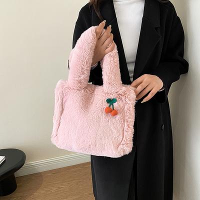 Delicate Small Fragrant Wind Small Cherry Soft Plush Women's Armpit Small Square Bag 23 Winter New Women's Shoulder Handbag
