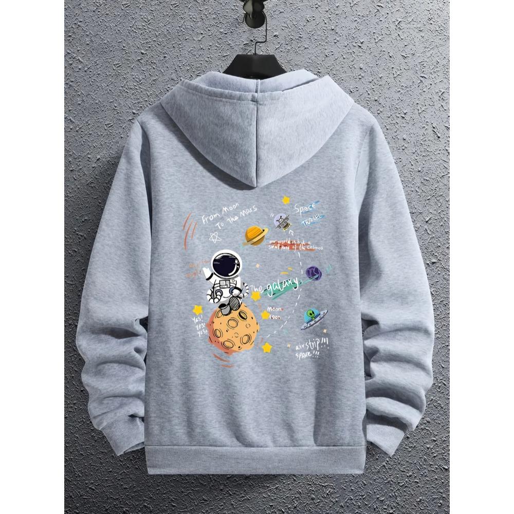 Men's Zipper Jacket with Cute Astronaut Print, Casual Hooded Top, Suitable for All Seasons, Perfect for Holiday Gatherings and Birthday Parties