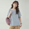 Women's Minimalist Blue White Stripe Drop Shoulder Short Sleeve T Shirt