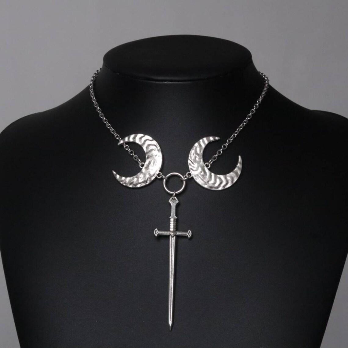 

Gothic Retro Tarot Sword & Moon Necklace