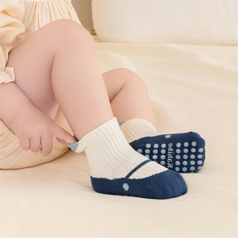 3 Pairs Rubber Grip Sole Anti-Slip Socks Non-Slip Toddler Cotton Socks  For Boys And Girls