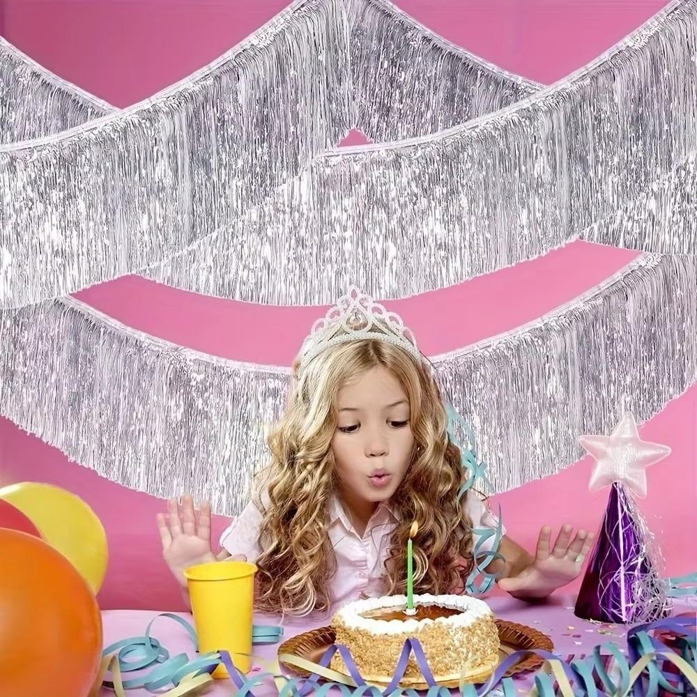 30*200cm Tassels Fringes Banner Shiny Rain Silk Curtain New Garland Curtain  For Wedding Birthday