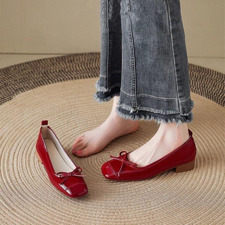

Autumn French Ballet Low Heel Bow Light Mouth Single Shoes New Mary Jane 35 бордовый