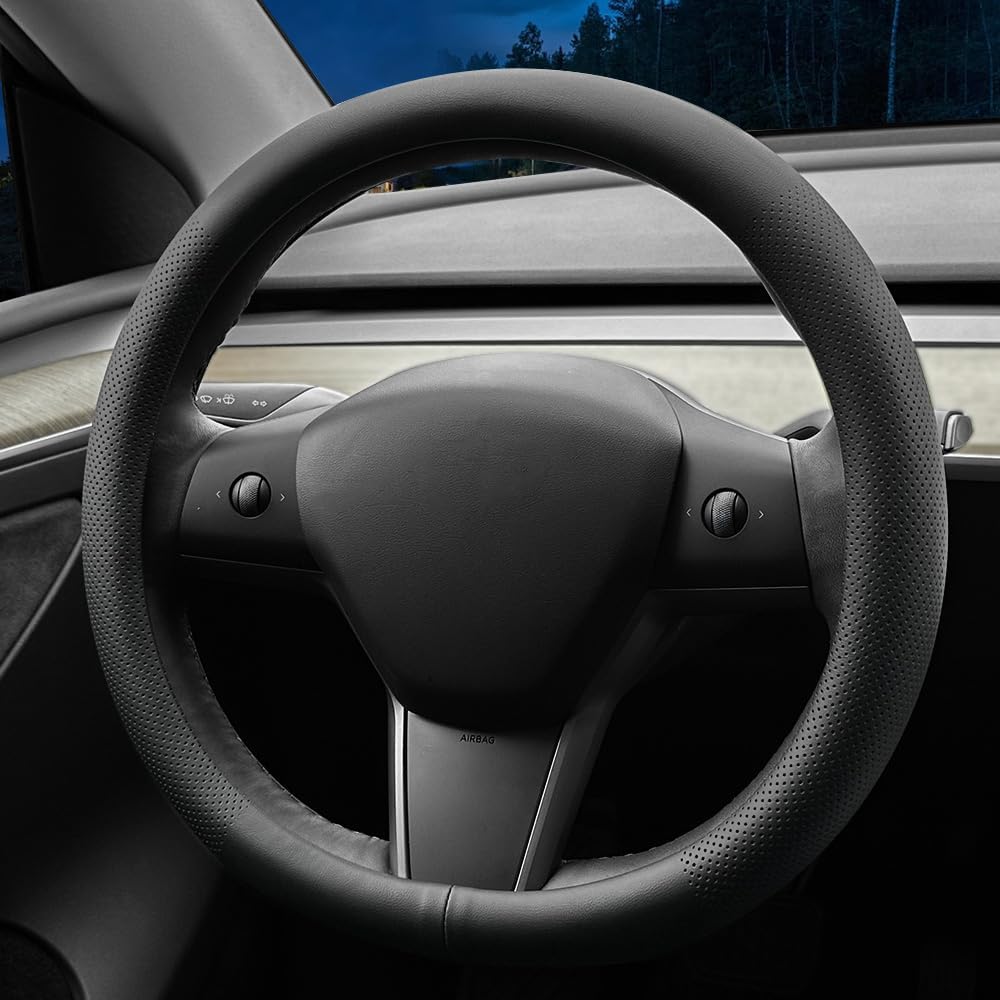 LKWLIKEI Nappa Leather Ultra-Thin Steering Wheel Cover, For Tesla Model 3/Y Steering Wheel Cover, Non-Slip Design And Interior Modification Of Car