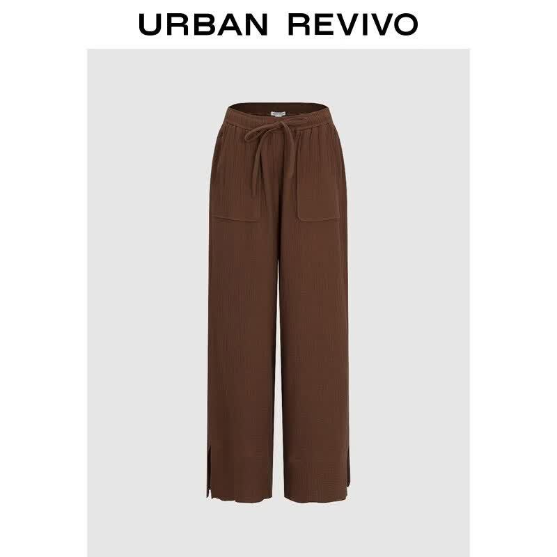 UR2026 Women s Textured Drawstring Wide-Leg Pants M