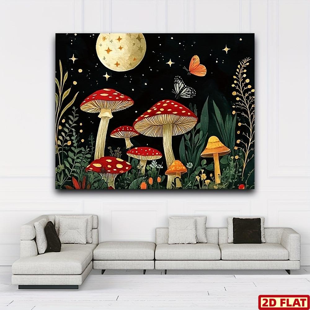 1pc Enchanting Mushroom & Plant Tapestry - Vintage Floral Wall Art with Whimsical Mushrooms, Stars & Butterflies, Polyester