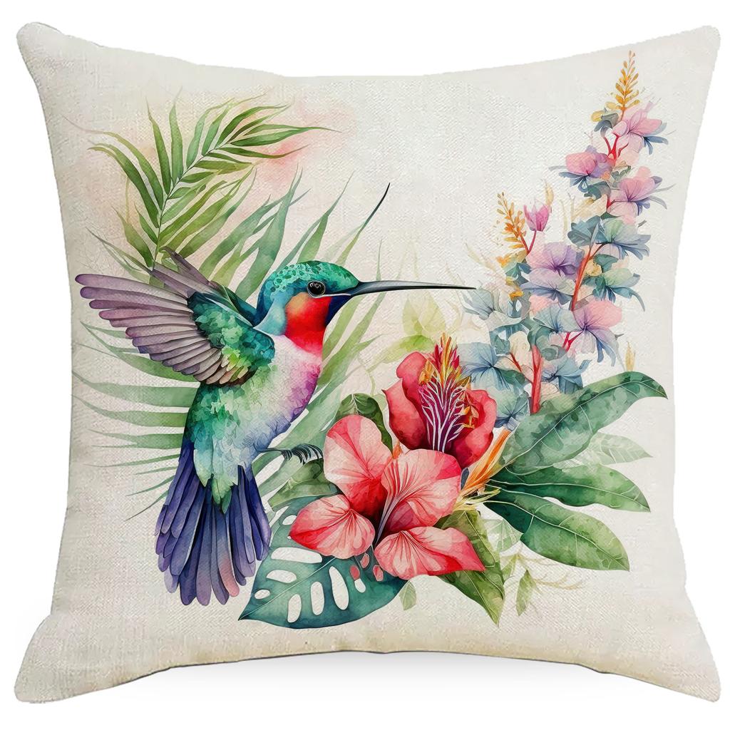 Sommerblumen, Flamingo, Kolibri-Pflanzen-Kissenbezug, Heimsofa-Kissenbezug