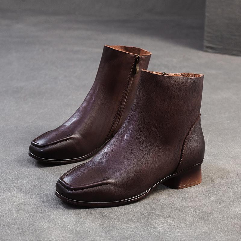 

Johnature квадратный носок толстый каблук сапоги универсальные натуральная кожа короткие сапоги женская обувь для поездок на работу 40 кофейный