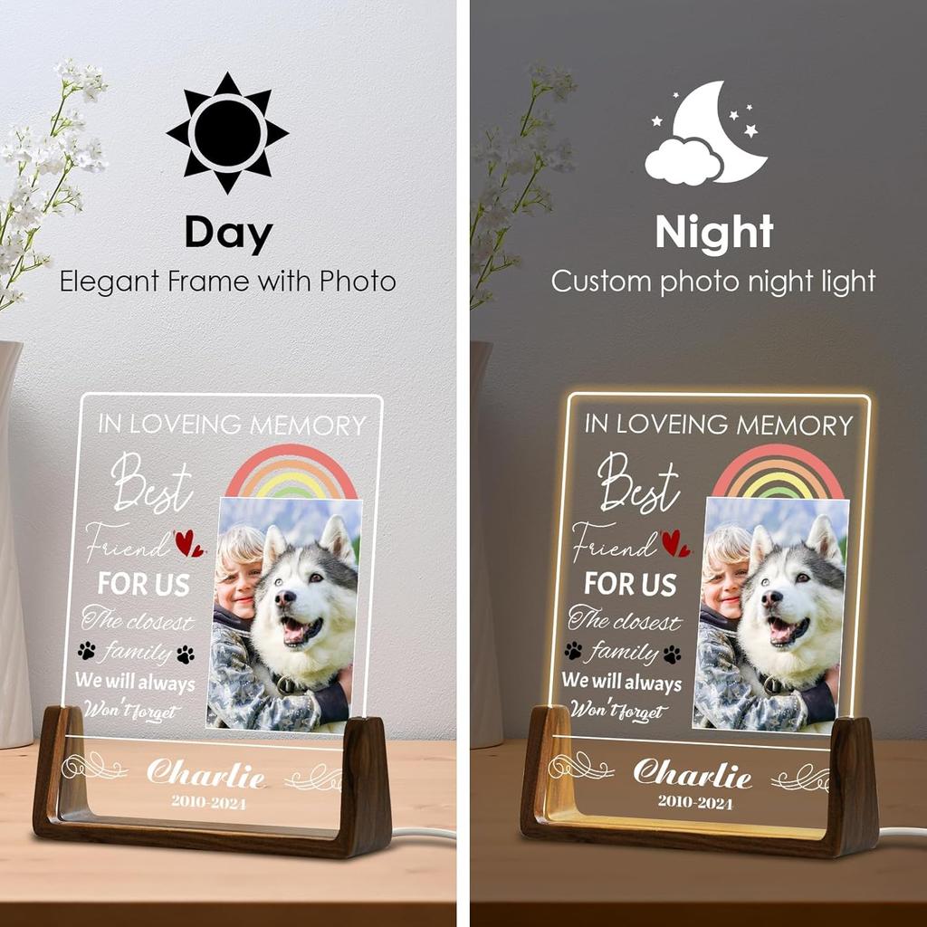 Personalized Pet Memorial Acrylic Night Light Custom Photo Name Engraved Sympathy Gift For Loss Of Pet Remembrance Decoration
