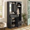 Kompakter Flurschrank mit Spiegel und Bank, Flurschrank mit Schuhschrank und Haken, Flurmöbel-Set, LED-Streifen mit einstellbarer Farbe