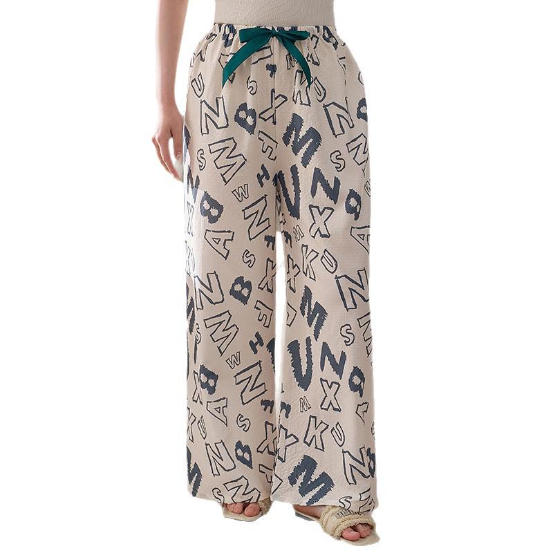 Women's Plus Size Cotton Silk Pajamas - Spring/Summer Lightweight Wide-Leg Pants for Beach, Loose Fit, Can Be Worn Outside