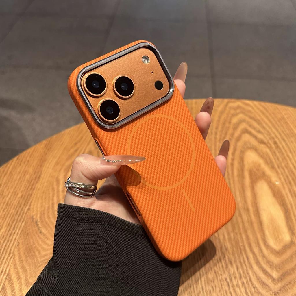 Applicable to iPhone17 fine ring magnetic carbon fiber skin feeling Apple 16 advanced feeling PC anti-drop mobile phone case 15