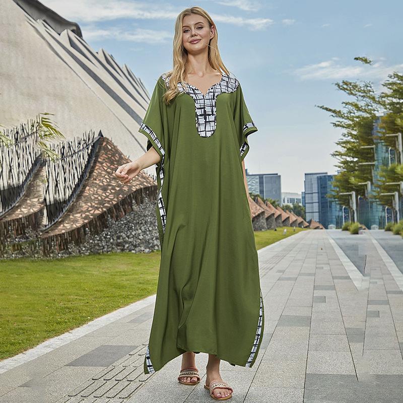 

European-American Style Color Block Beach Cover-Up Dress for Women One Size армія зелений колір
