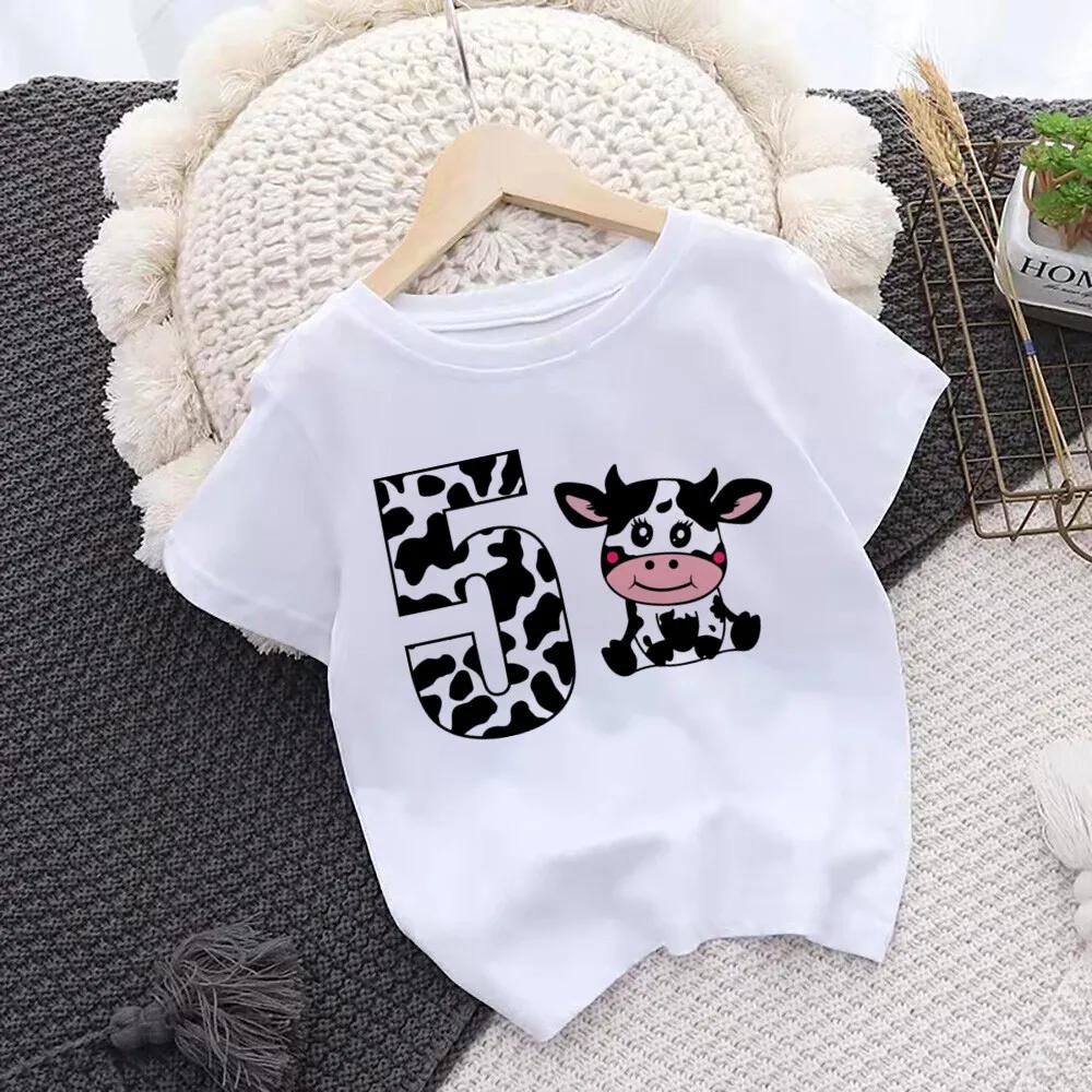 Maglietta di Compleanno Moda Mucca Numero 1-10 Maglietta di Compleanno T-shirt Ragazzo Ragazza Festa Maglietta Stampa Mucche Vestiti Regali Bambini Magliette alla Moda T-shirt