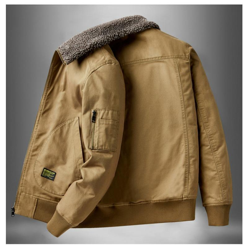 Winter Man Thicken Fleece Cargo Coat Turn Down Collar Zipper Men Pilot Jacket Outdoor Casual Pocket Male Outerwear