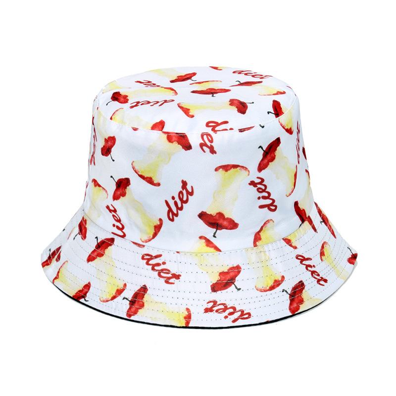 Unisex Vegetables Fruits Print Bucket Hats For Women Girls Summer Double-Sided Foldable Panama Sun Hat Fruit Bob Fisherman Caps