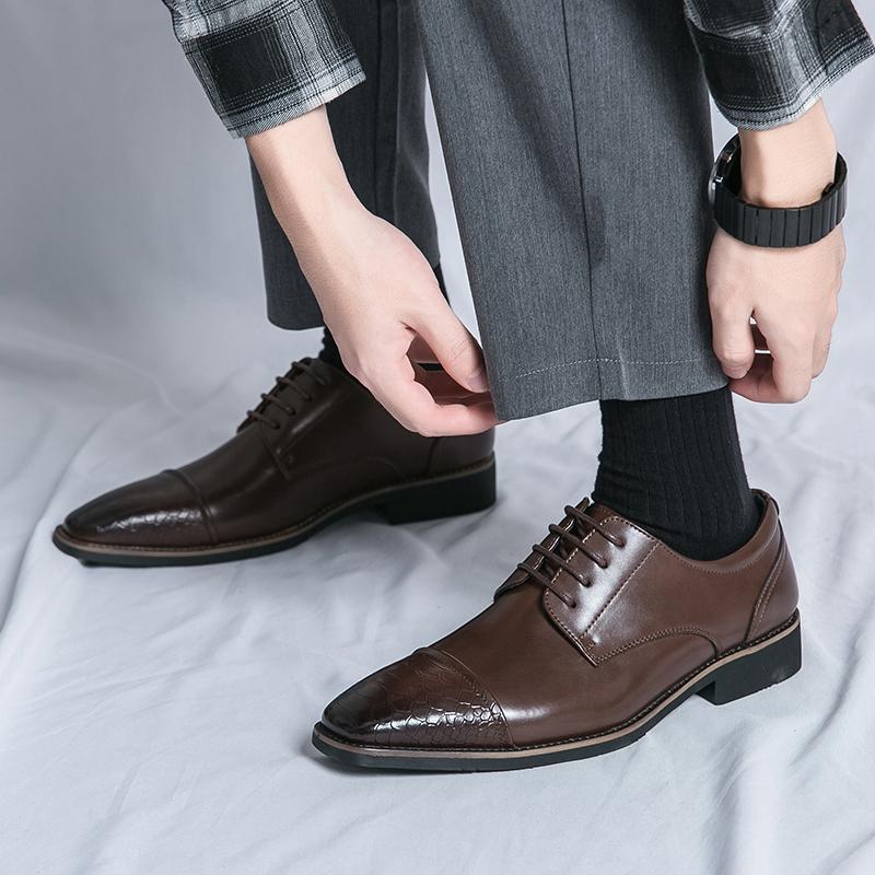 Fashion Classic Business Shoes Men's Brogue Leather Shoes Formal Point-toe Shoes Fashion British Style Shoes Evening Black Dress Shoes