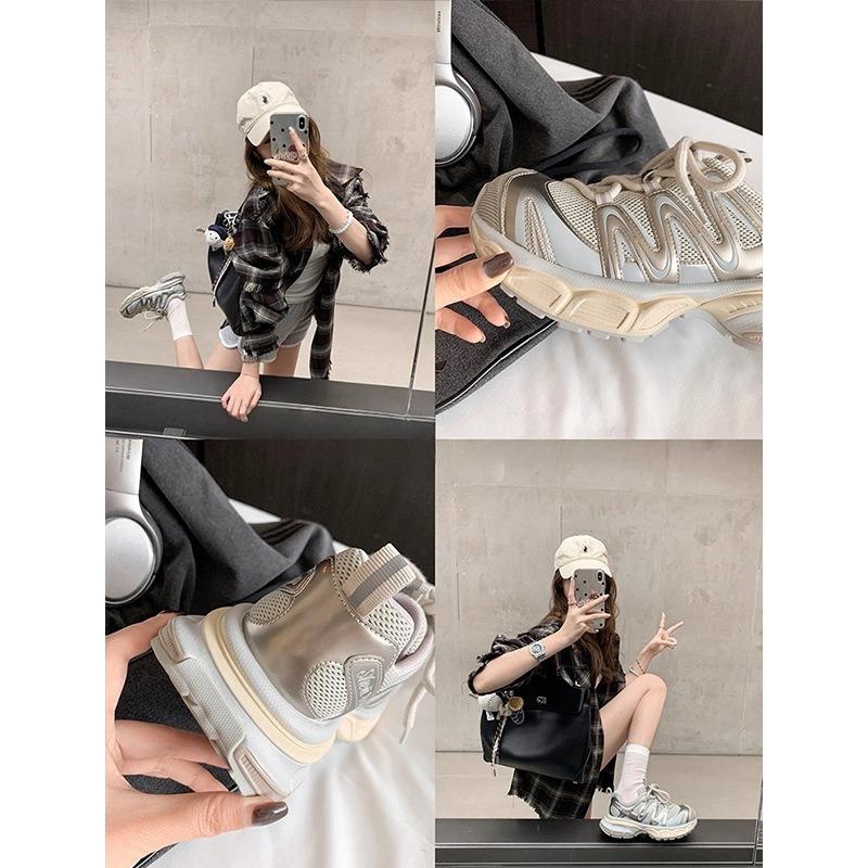 Contrasting color splicing platform shoes women's new mesh breathable fashion lightweight casual sports shoes