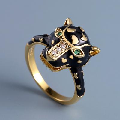 Neues Produkt Emaille Übertrieben Tierform Ring Zirkon Leopard Damenschmuck