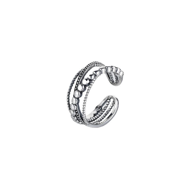 Adjustable Cross-Line Bead Ring: Trendy Sweet Pinky & Index Finger Jewelry for Women