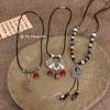 Mid-Century Style Double Fish Ceramic Necklace - Retro Distressed Sweater Chain Jewelry