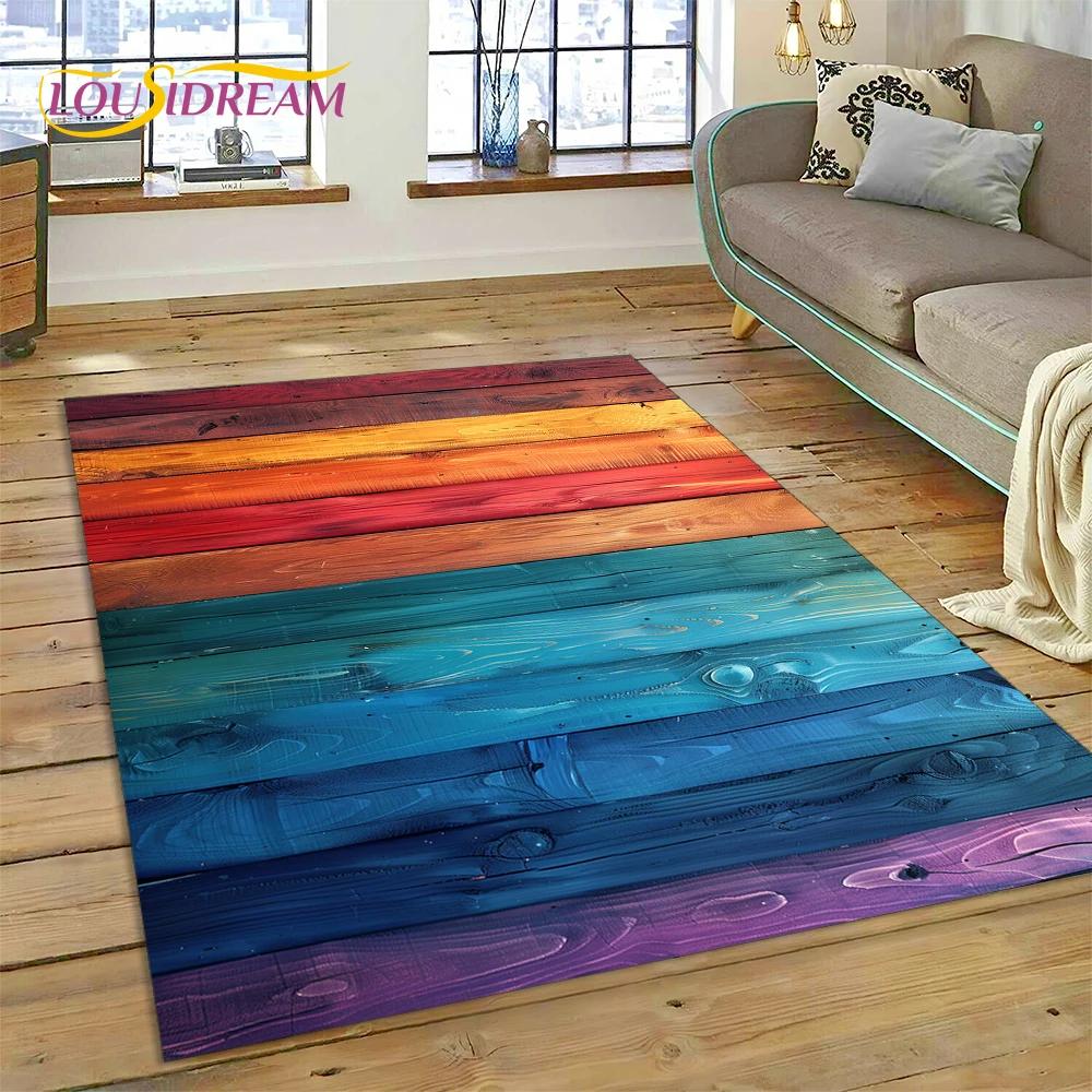 3D Bunt Holzmaserung Holz Kundenspezifischer Teppich Teppich für Wohnzimmer Schlafzimmer Dekor, Fußmatte Rutschfeste Dekoration für Sofa Fußmatte