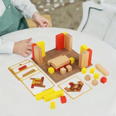 Wooden Building Blocks Construction Toys Educational Toy Shape Learning with Double Sided Cards for
