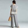 [YUANYUAN] Women's Summer Set - Two-Piece Top & Long Pants - Wide Leg Pants, Round Neck, Short Sleeves, Frills, Color Matching, Cute, Stylish, Casual,