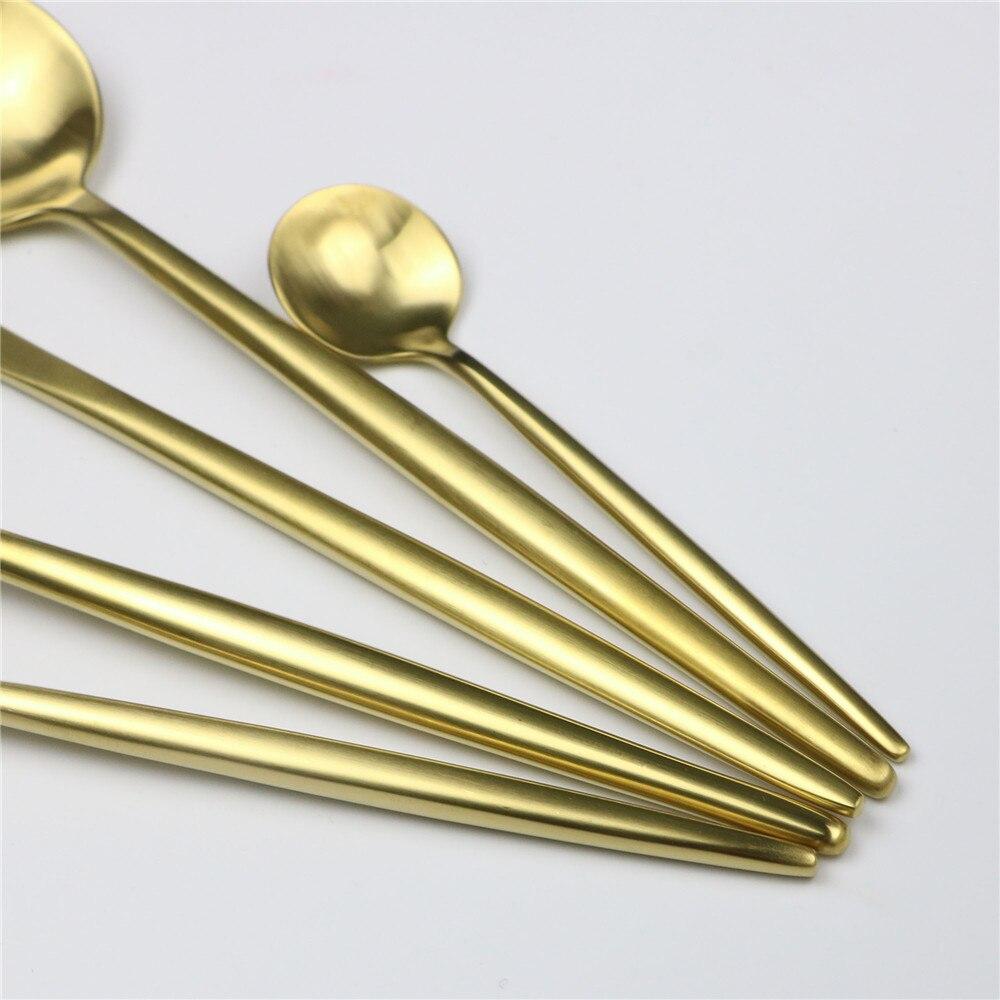 4Pcs Matte Black Gold Dinnerware Set Dinner Cutlery Knives Forks Spoons Teaspoons 304 (18/10) Stainless Steel Silverware Set