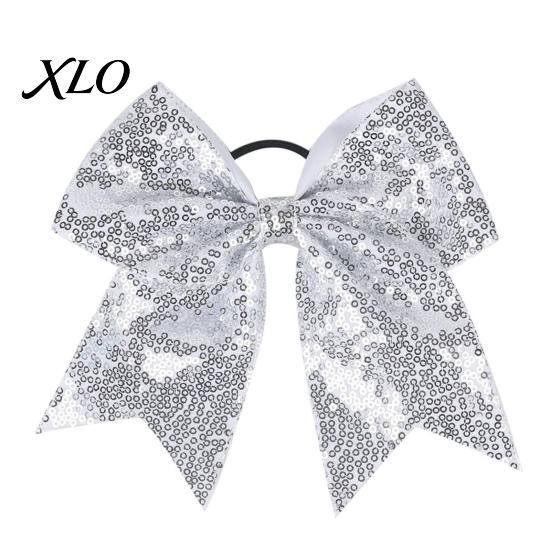 Stage Costume Accessories Sequins Hair Bows, Elastic Tie, Large Cheerleading Shiny Bows for Girls Band Ponytail Holder, Glitter Scrunchies Women Teens