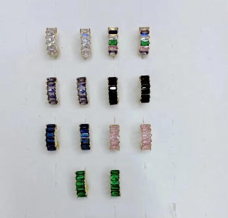 Viral Tiktok Copper Gold Plated Colorful Cubic Zircon Hoop Earrings CZ Jewelry Women Fashion Earring
