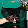 Women Panties Low Waist Open Crotch Bow Decor Thin See-through Lace