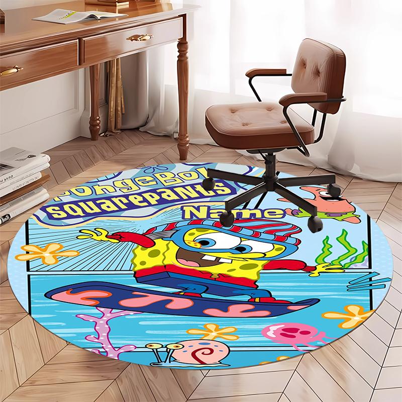 Custom Name SpongeBob SquarePants Printed Round Rug Carpet Chair Rug Area Rug Entryway Doormats,for Office Chair Living Room Bedroom Kitchen Room.