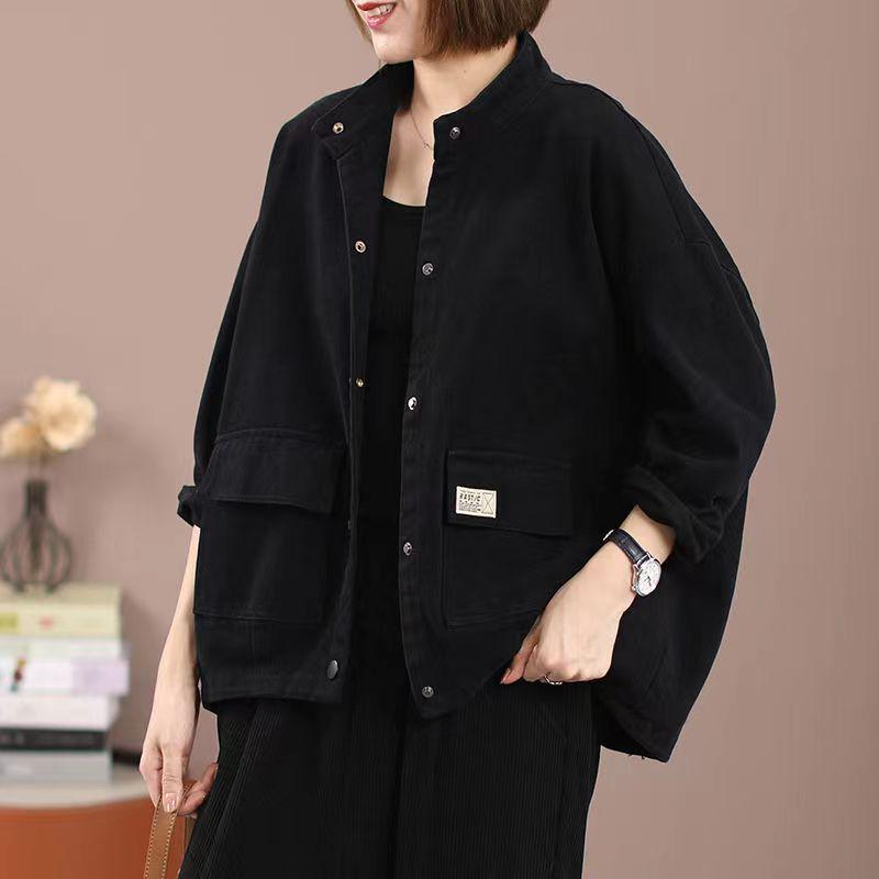 Damen locker geschnittene Baumwolljacke mit Stehkragen - Große Größen, Frühling/Herbst Freizeit-Strickjacke