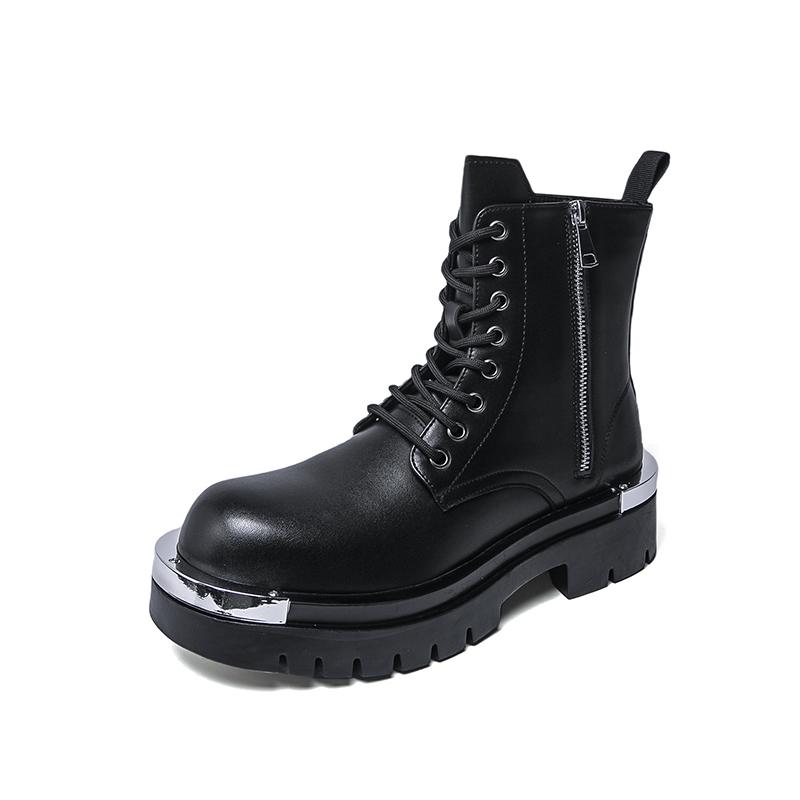

New style riding boots for men British style black casual height-increasing thick-soled high-top leather shoes for men 46
