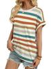 Temu 2023 Women's Colorful Striped Round Neck Pullover Casual T-shirt
