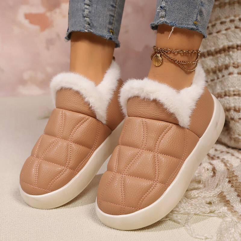 Fashion Casual Stitching Decoration Furry Snow Boots Women 2025 Winter Comfort Round Toe Thick Bottom Boots Warm Short Plush Booties