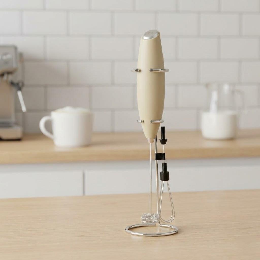 Powerful Electric Milk Whisk Handheld Mini Whisk Kitchen Tools Household Goods for Coffee Cappuccino Latte бежевый