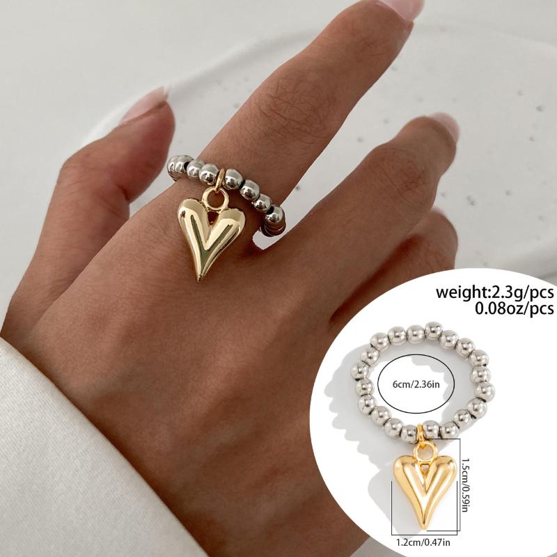 Vintage Irregularity Unique Design Bead Heart-Shaped Pendant Jewelry Set For Women Bracelet Necklace Ring Gift A7